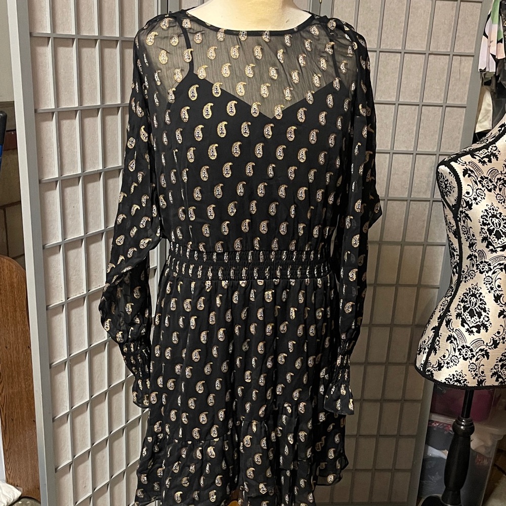 INC International Concepts Black Paisley Long Sleeve Dress